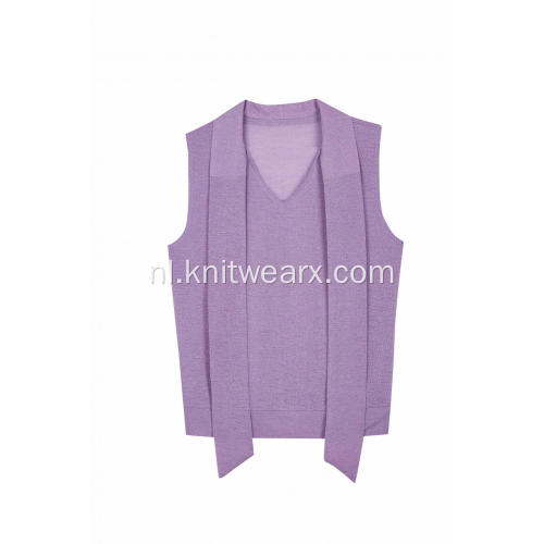 Gebreide metallic mouwloze vest met reversriem voor dames